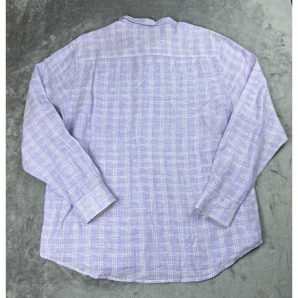 Tommy Bahama Shirt Men's XL Purple Plaid‎ 100% Linen Long Sleeve Button Up - Picture 2 of 9
